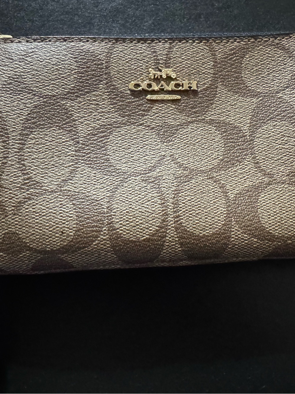 Coach Brown Signature Canvas Zip Wristlet with Gold Logo - Picture 2 of 2